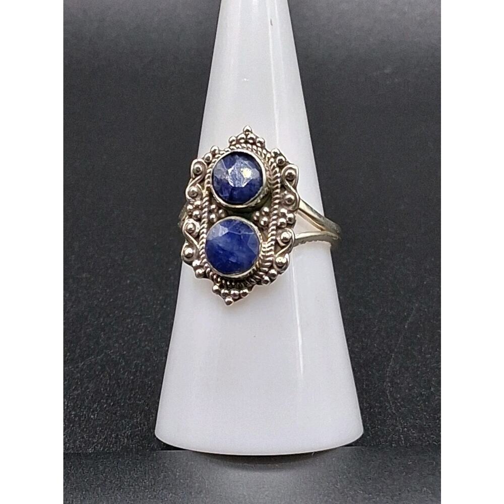 Sapphire Ring, size 7, Vintage Style, 925 Sterling Silver, Bohemian, Artisan